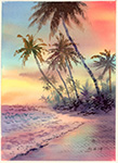 Coconut trees with rosy clouds 椰林霞光 賴英澤 繪